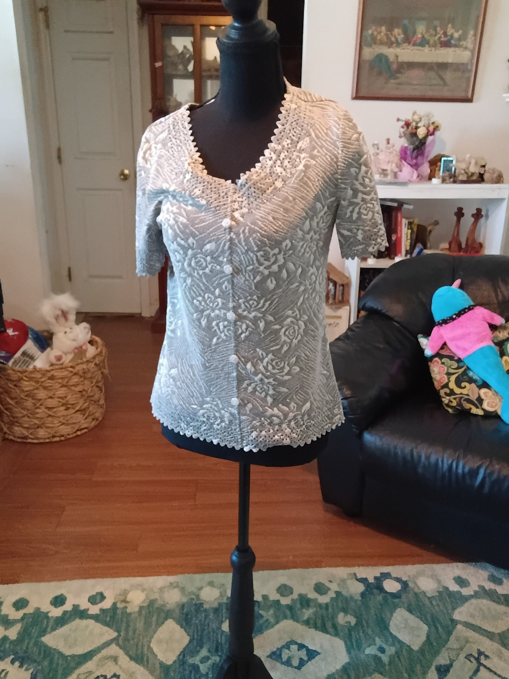 Belle Amie Delicate Stretch Short Sleeve Faux Button Front Blouse -